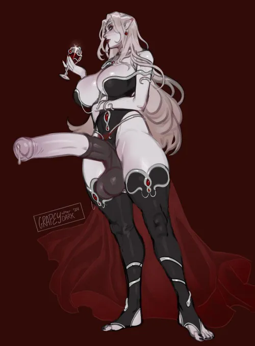 Silvane Zatrias drinking and leaking at the same time (by GrapeyAfterDark)