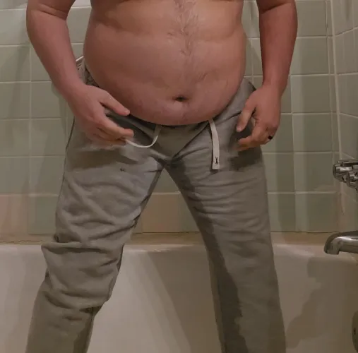 Soaking my grey sweatpants