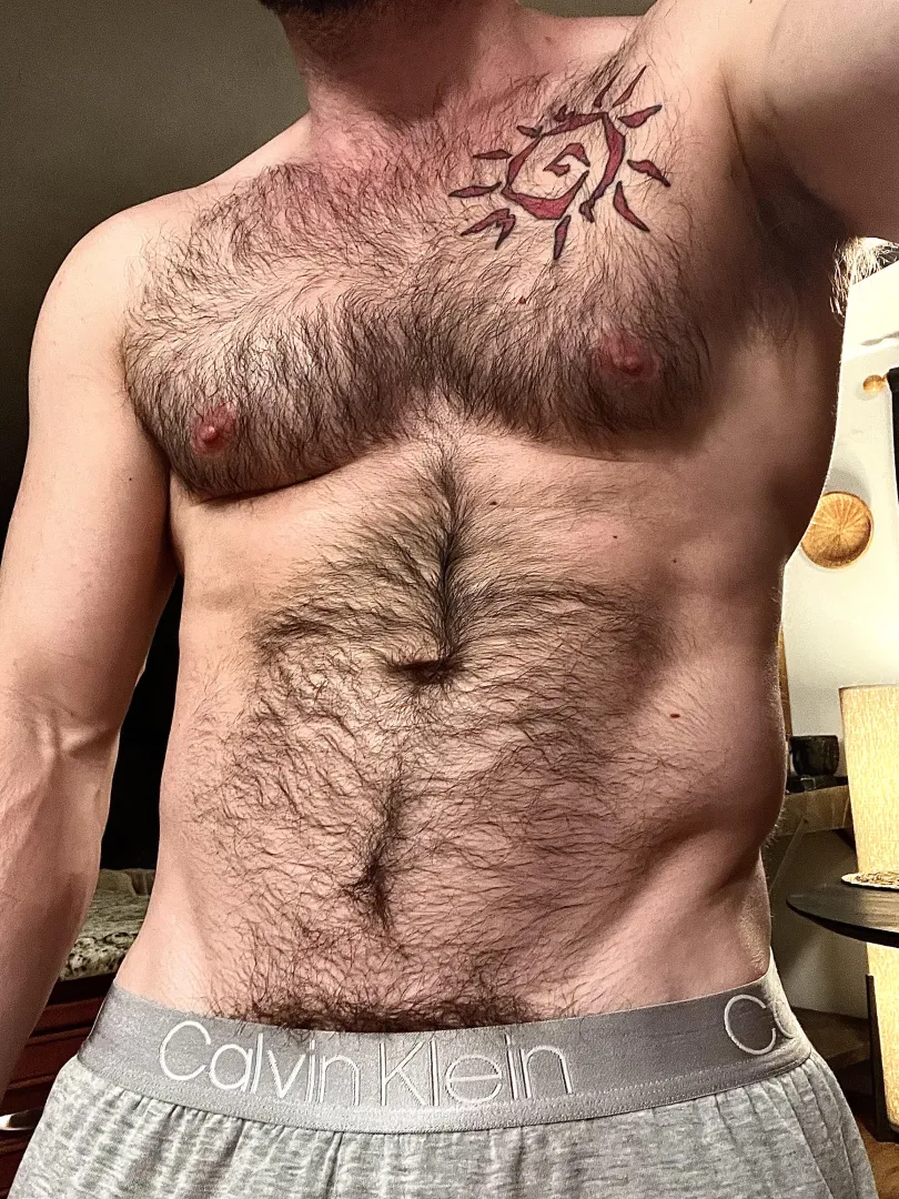 Soften your gaze into my chest hair