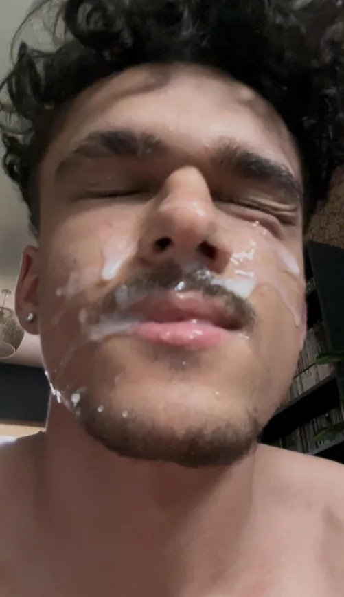 Sprayed my whole face in thick cum