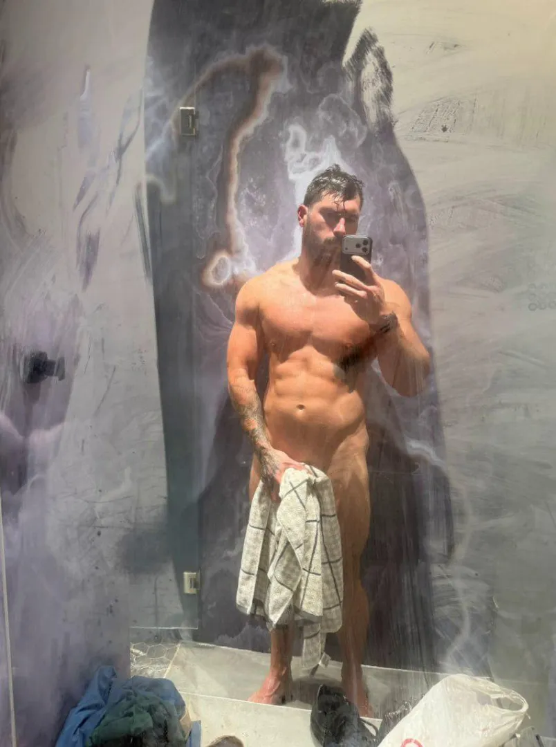 Still dripping and deciding if I should drop the towel too