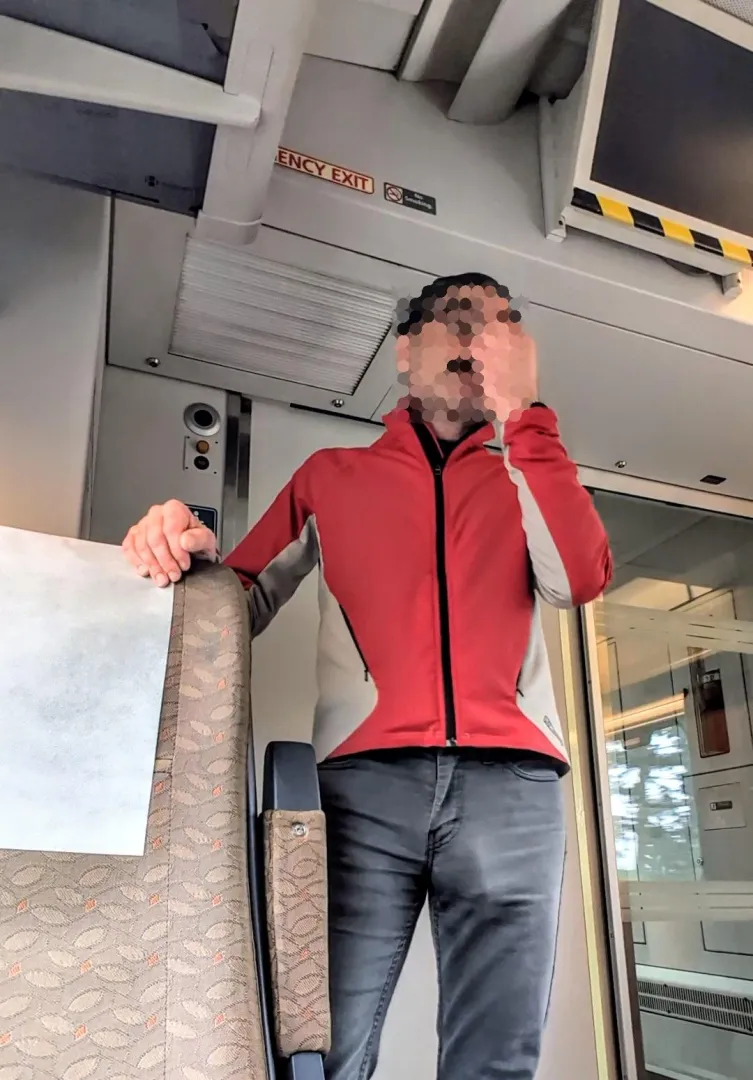 Stretching my legs and letting it hang on a long train ride