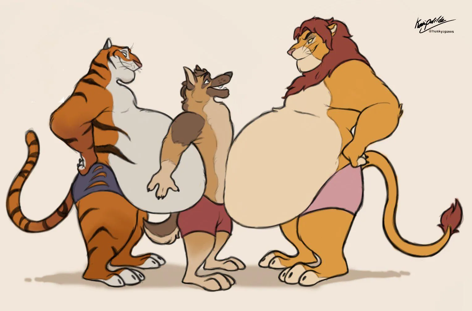 Stuck between two big bellies (Art by @husky2paws)