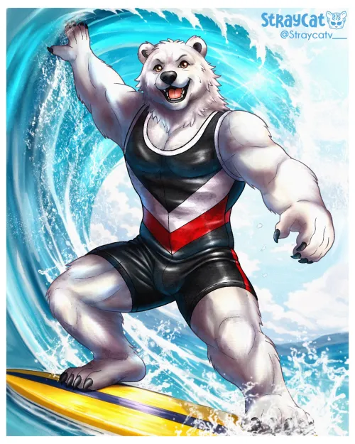 Surfing polar bear furry illustration I just finished 🐻‍❄️🌊(OC)