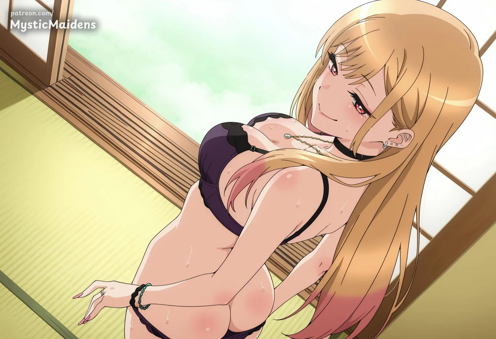 Taking her panties off