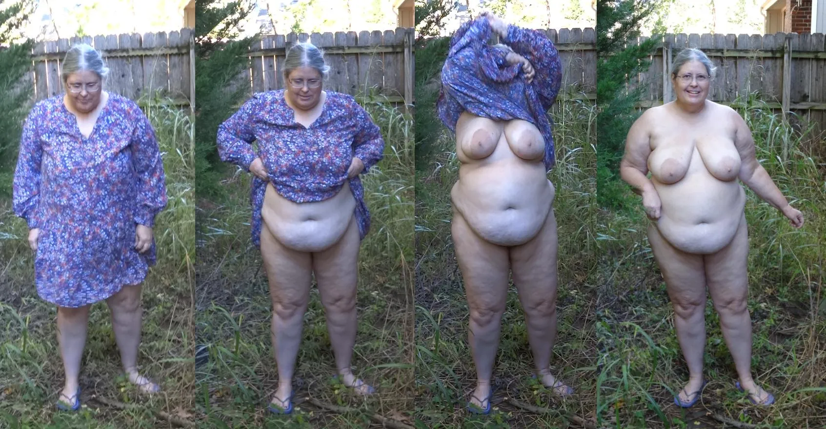 Taking off my dress in the backyard