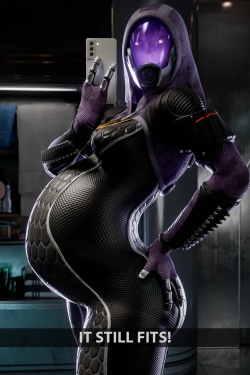 Tali by the end of ME3 if cross-species impregnation was possible (@OffModelStudio)