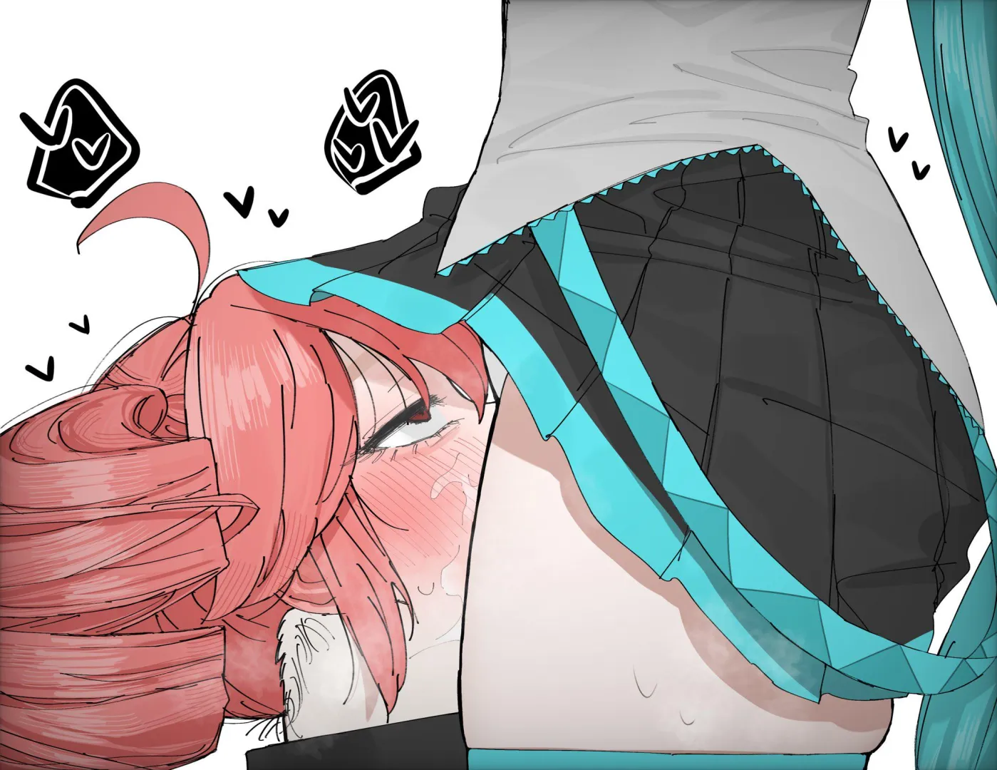 Teto dives under Miku's skirt (carrot_011) [Vocaloid]