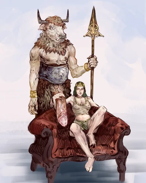 The Kingdom's Queen with her Personal Minotaur (LilyVupyria) [OC]