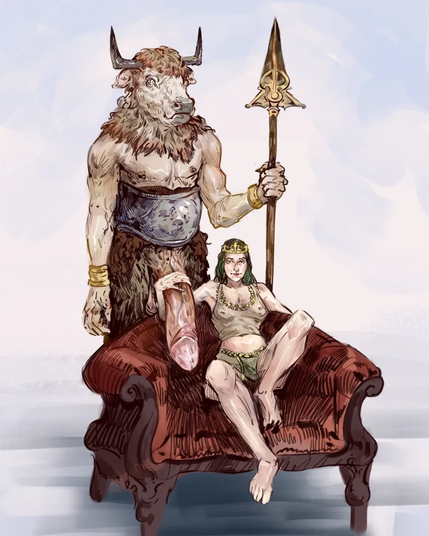 The Kingdom's Queen with her Personal Minotaur (LilyVupyria) [OC]