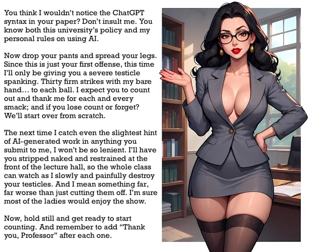 The professor caught you using AI in your work for her class… [AI Image] (punishment81 on ImageFap)