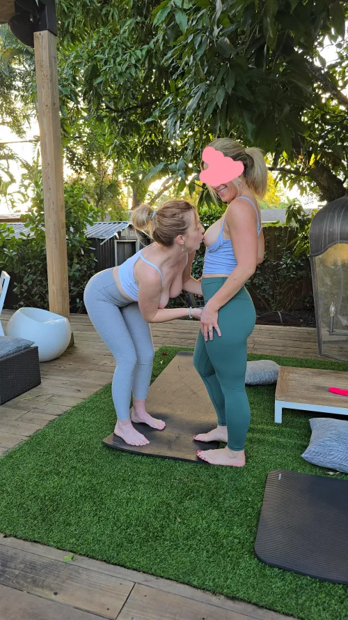 The yoga pants didn’t stay on long…