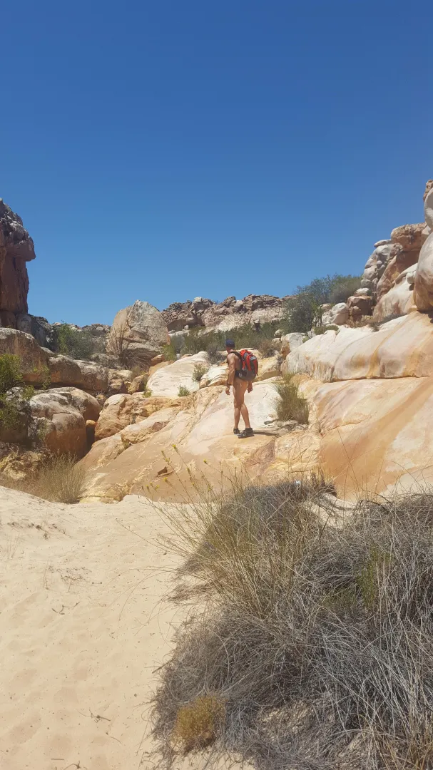 This was a rocky hike mostly nude