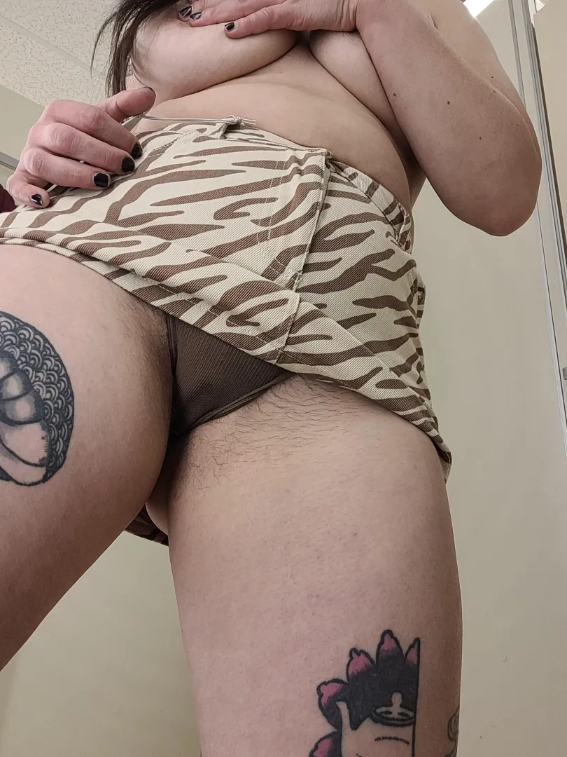 Trying on this zebra mini skirt
