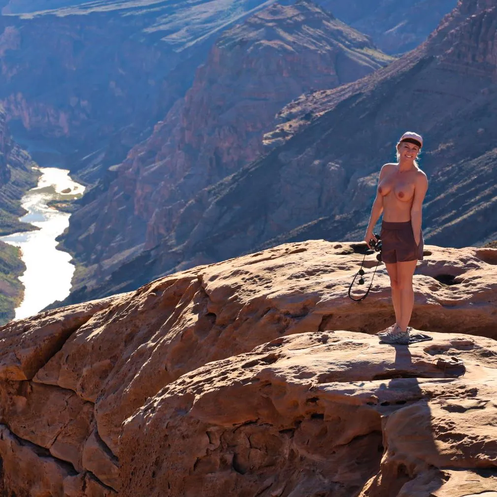 We had the whole overlook to ourselves yesterday at the Grand Canyon and of course we got as naked as we dared. Unfortunately the Ranger was hiking around so getting completely naked made us a little too nervous.