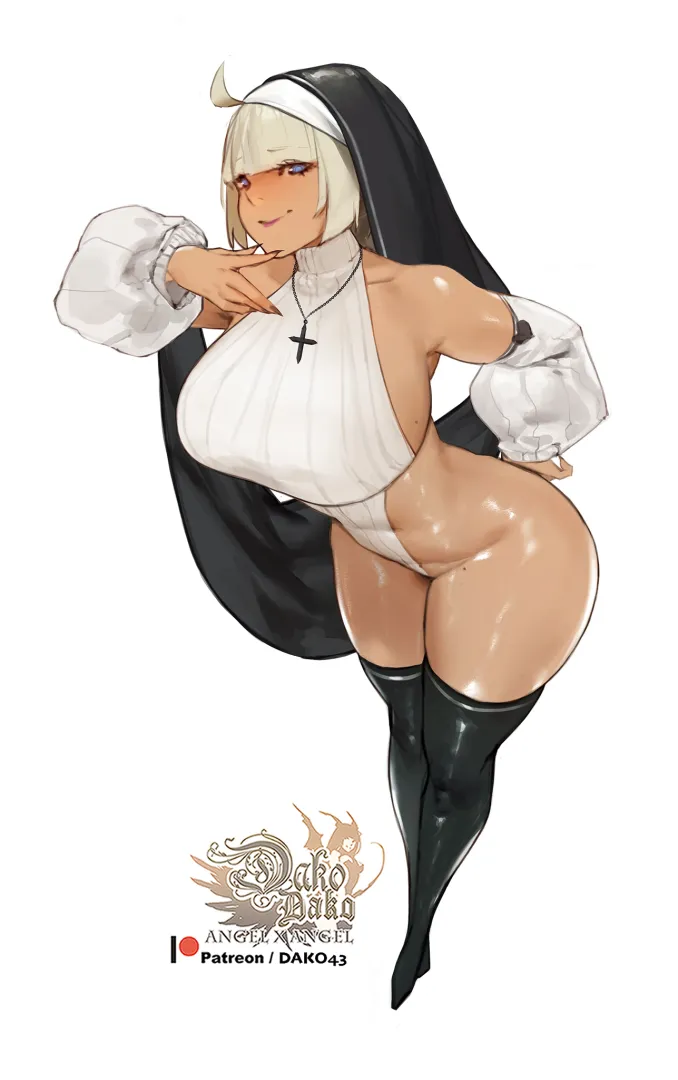 When the nun outfit show her side boobs and thick tights and side body (dako(仕事募集中))