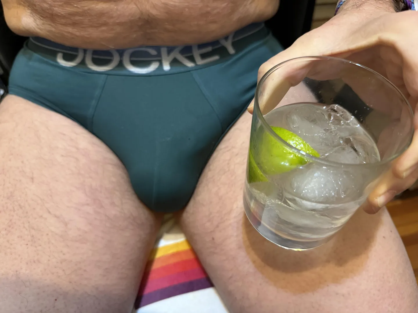 Which green is more tasty, the lime in my G&T or the Jockey bulge below? [Age 65]