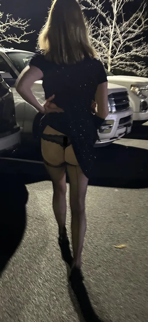 Wife flashing ass in parking lot