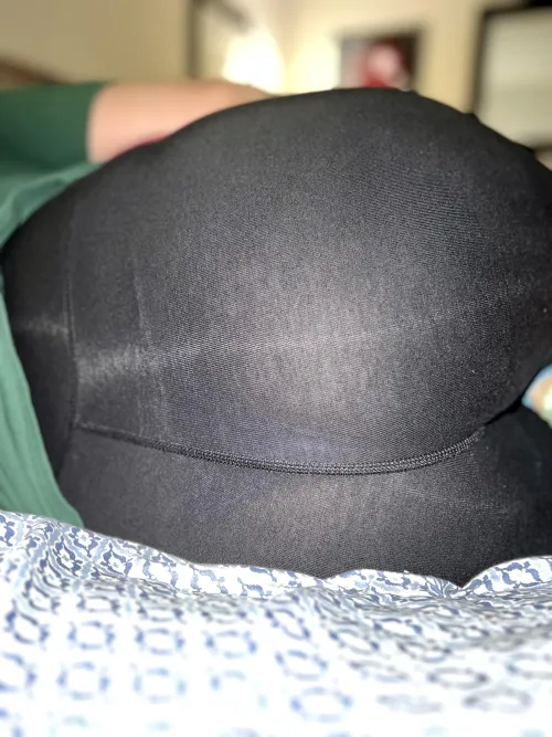 Wife’s purple thong showing under her yoga shorts