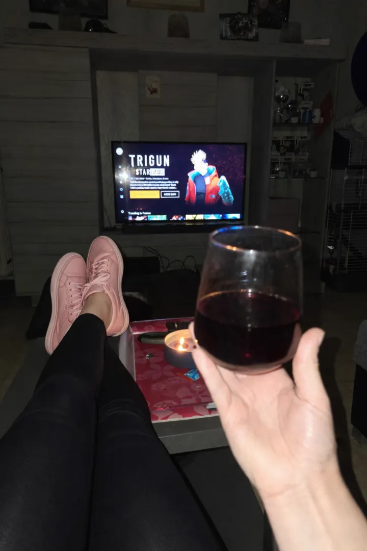 Wine and anime, just what a girl needs. Now I just need the right company.