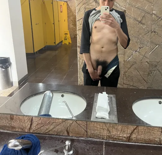 Would you check my hairy dick in the public bathroom?