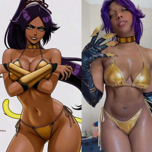 Yoruichi in golden bikinis (Violet_Cosplay)
