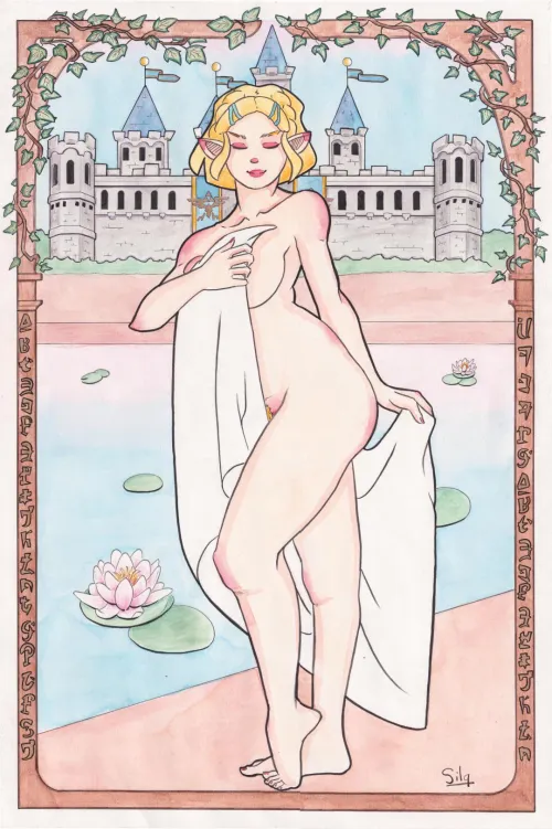 Zelda art-nouveau style, aquarelle