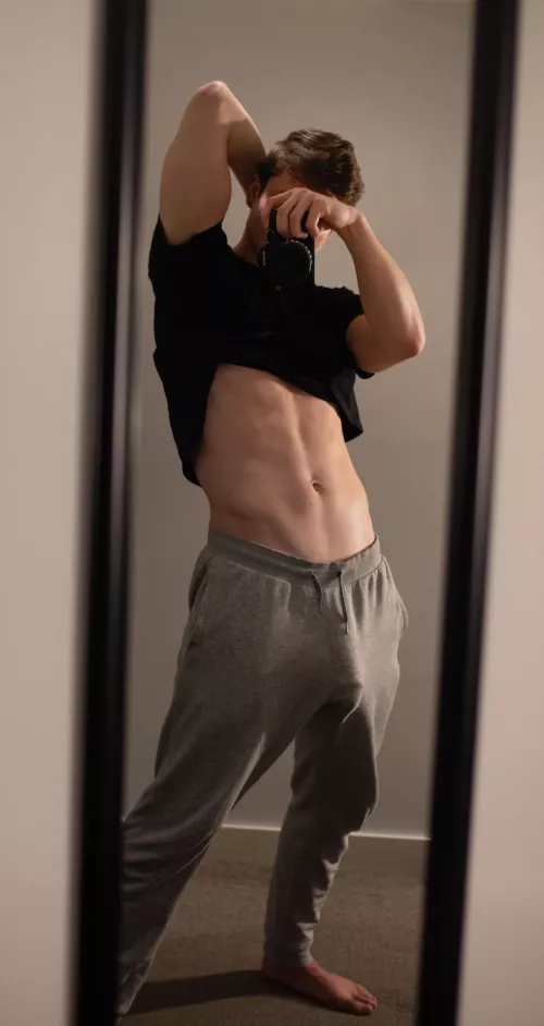 Big young cock + grey sweatpants is a classic combo