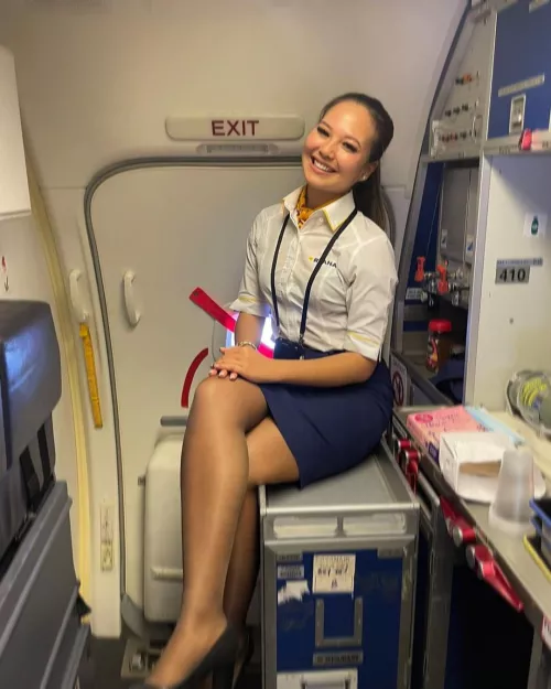 Flight attendant in tights