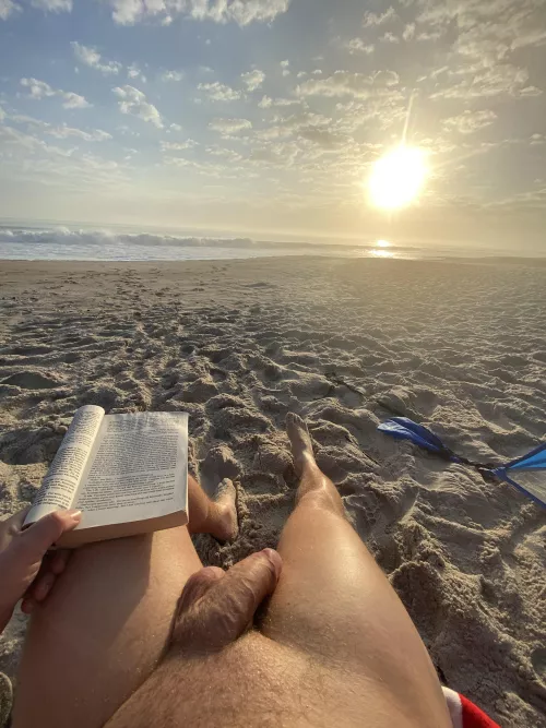 Good book, good sunrise and no clothes. Great morning at the beach today
