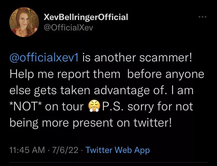 Help Xev report these FAKE account and these scammers. Links below on FAKE accounts
