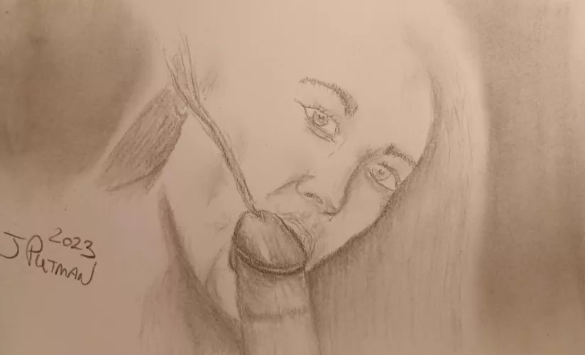 I did a pencil drawing of Dani sucking a dick as it starts to shoot