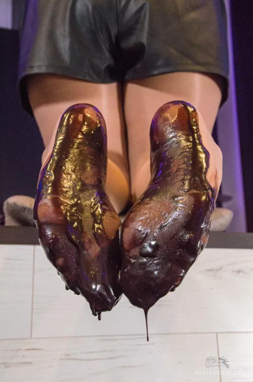 My messy nylon feet covered in chocolate, looks tasty
