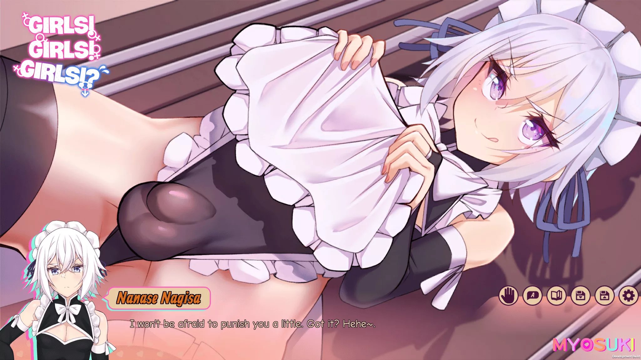 Nanase showing off 'her' prized possession! You can now play the first 75% of Girls! Girls! Girls!? on the second beta!