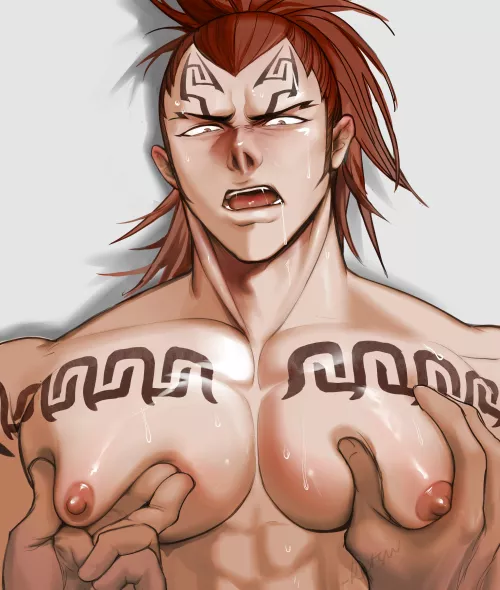 Playing with Renji's pecs [Twitter: sarnox1]