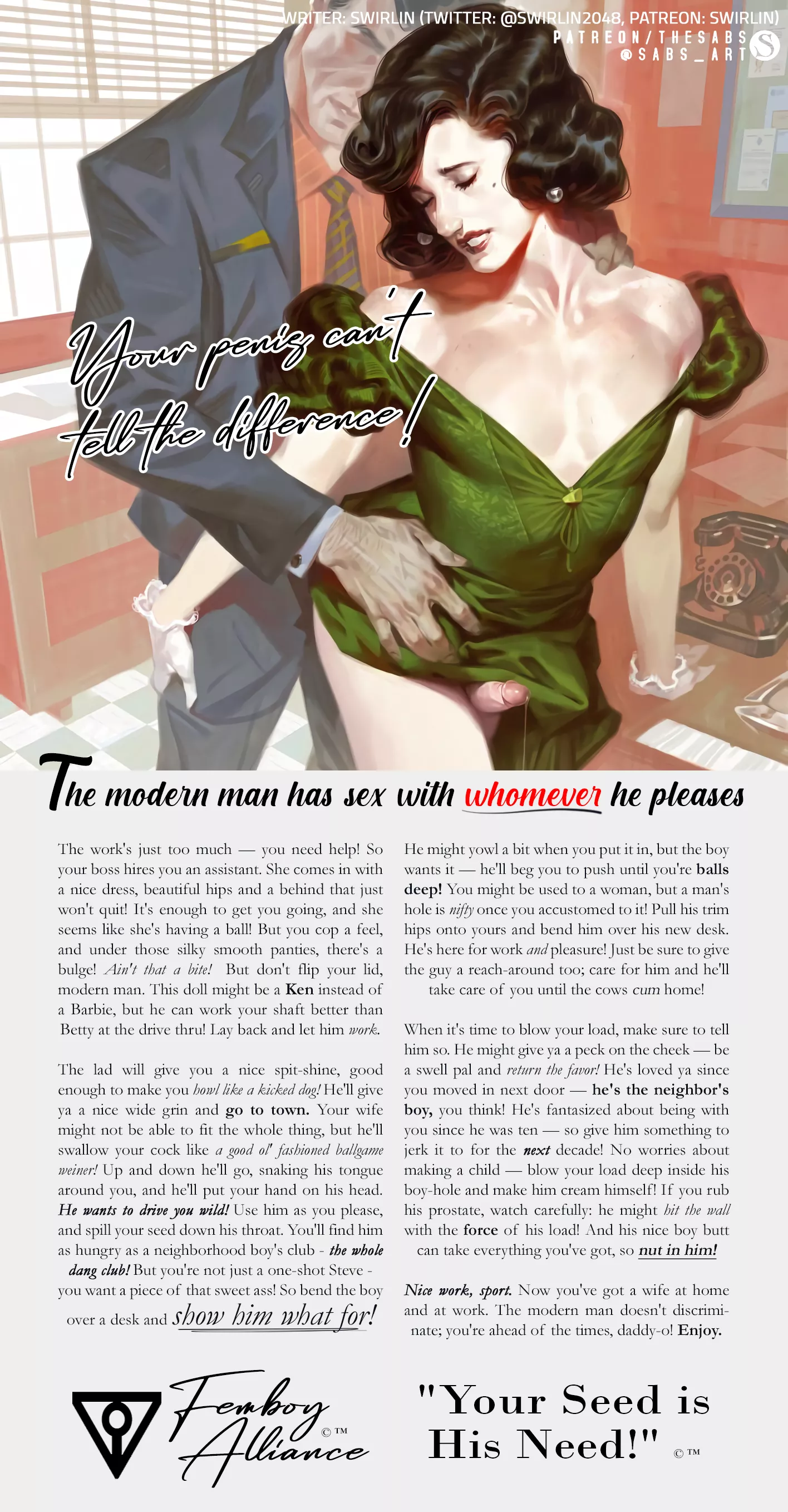 A 50s-style advertisement for the Femboy Alliance [Gay] [Femboy] [Blowjob] [Anal] [Male Viewer]