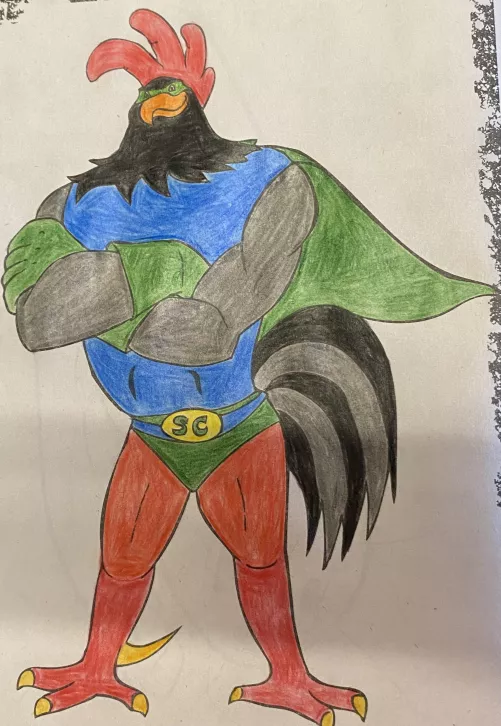 Did some coloring. His name is Super Roost.