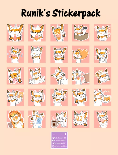 Hello, this is the stickerpack commission I made for a twitter furry. if you want a pack of 5 stickers like this, you can DM me on reddit or the contacts in my comment :3