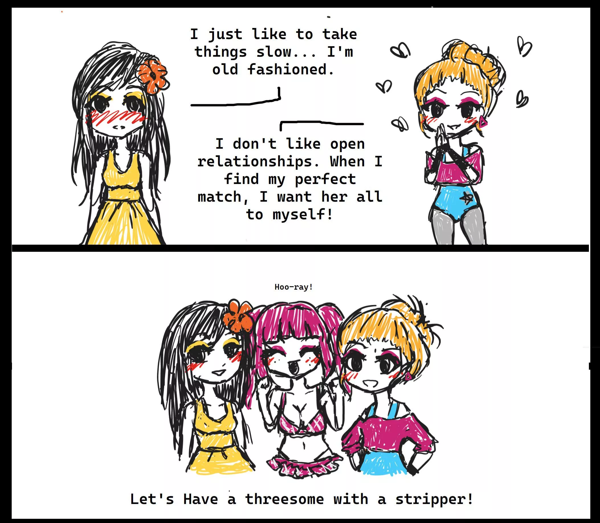 Huniepop logic be like (i doodled this on whiteboard dont hate me for quality 😂)