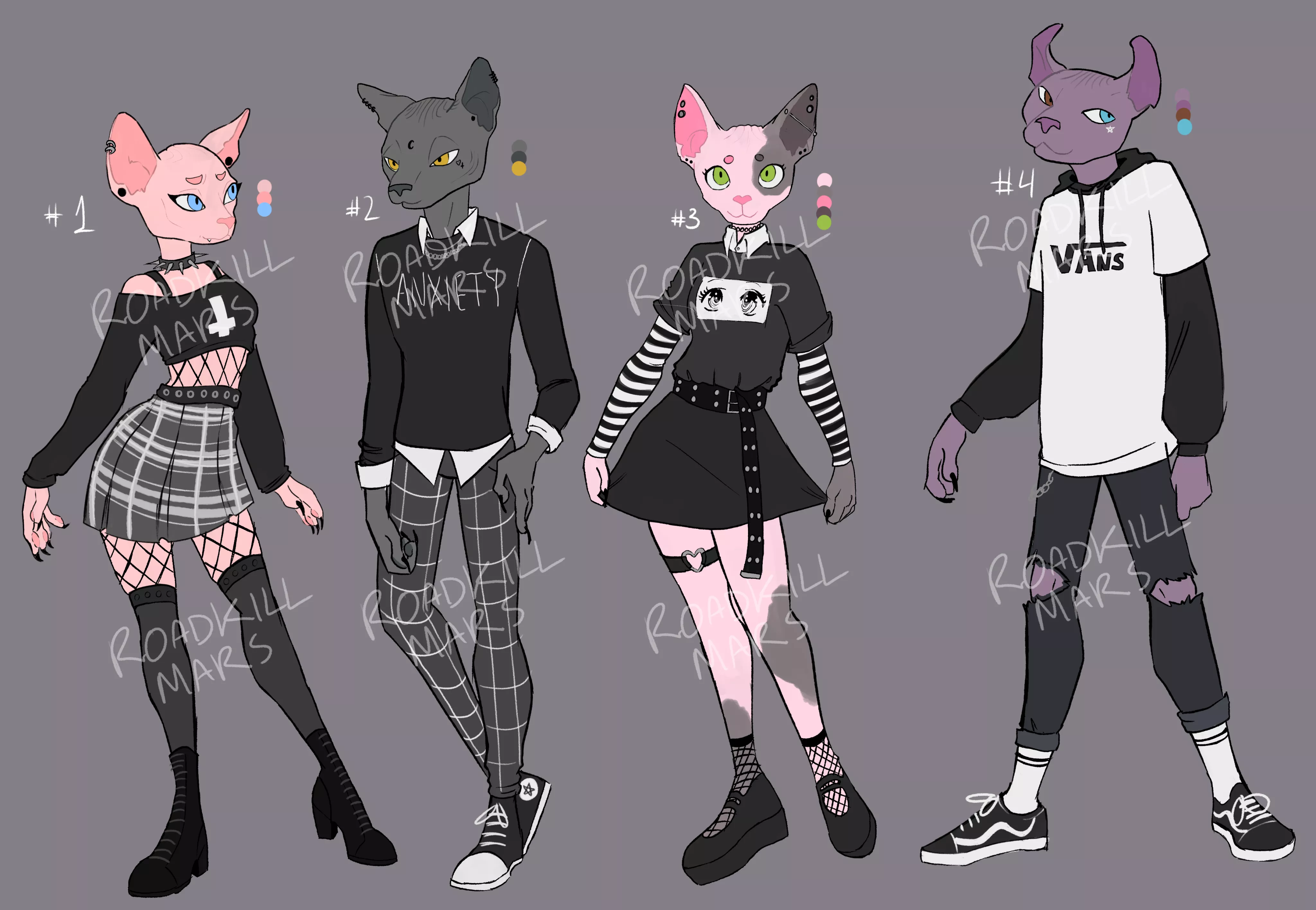 I made some e-girl/e-boy Sphynx cat adopts! [3/4 still open!]
