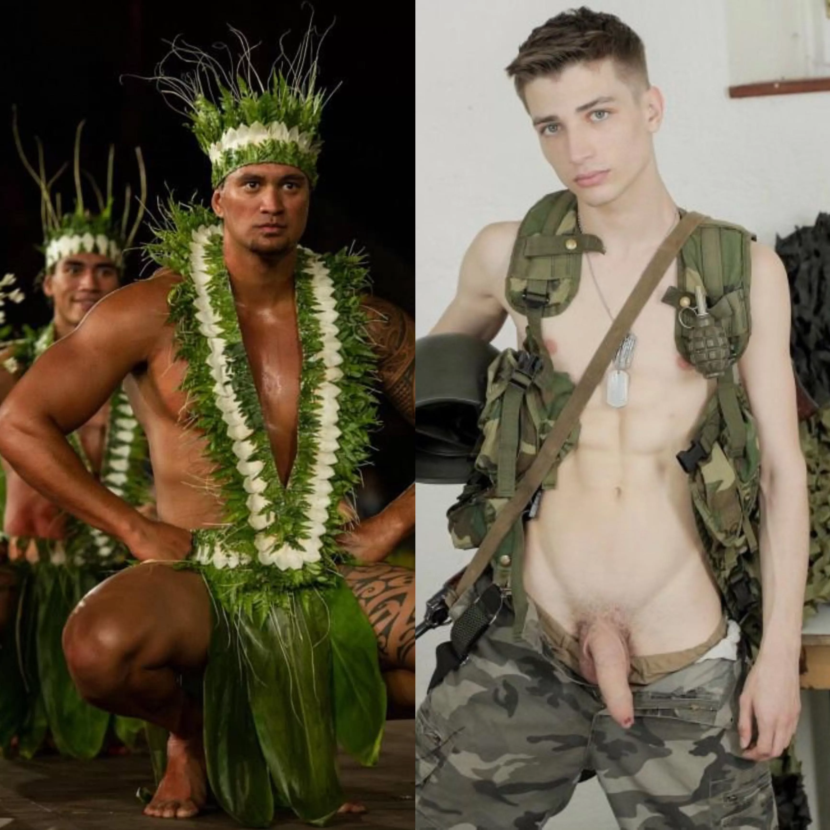 SEX FIGHT: A gay twink in the army based in Hawaii goes to a Luau and is so turned on by the dancers. He stops 1 before leaving and makes a bet with him. The competitive man couldnt turn it down. They'll wrestle and the first to cum loses. Who wins? Tel