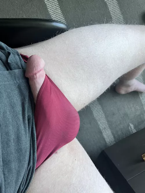 Wearing this tight red spandex thong all day