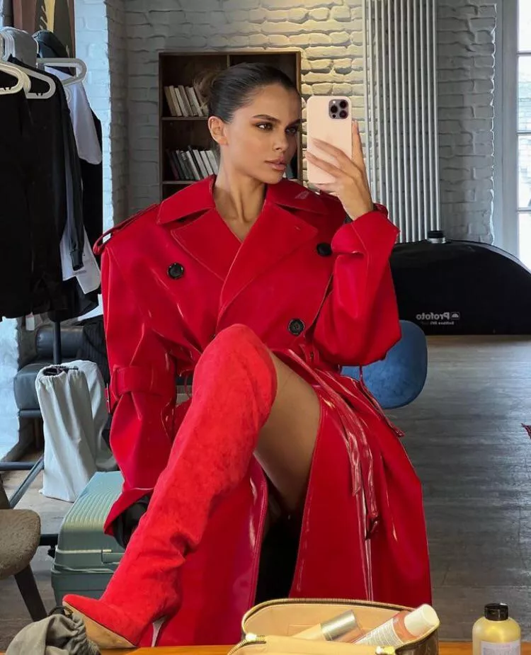 With red coat