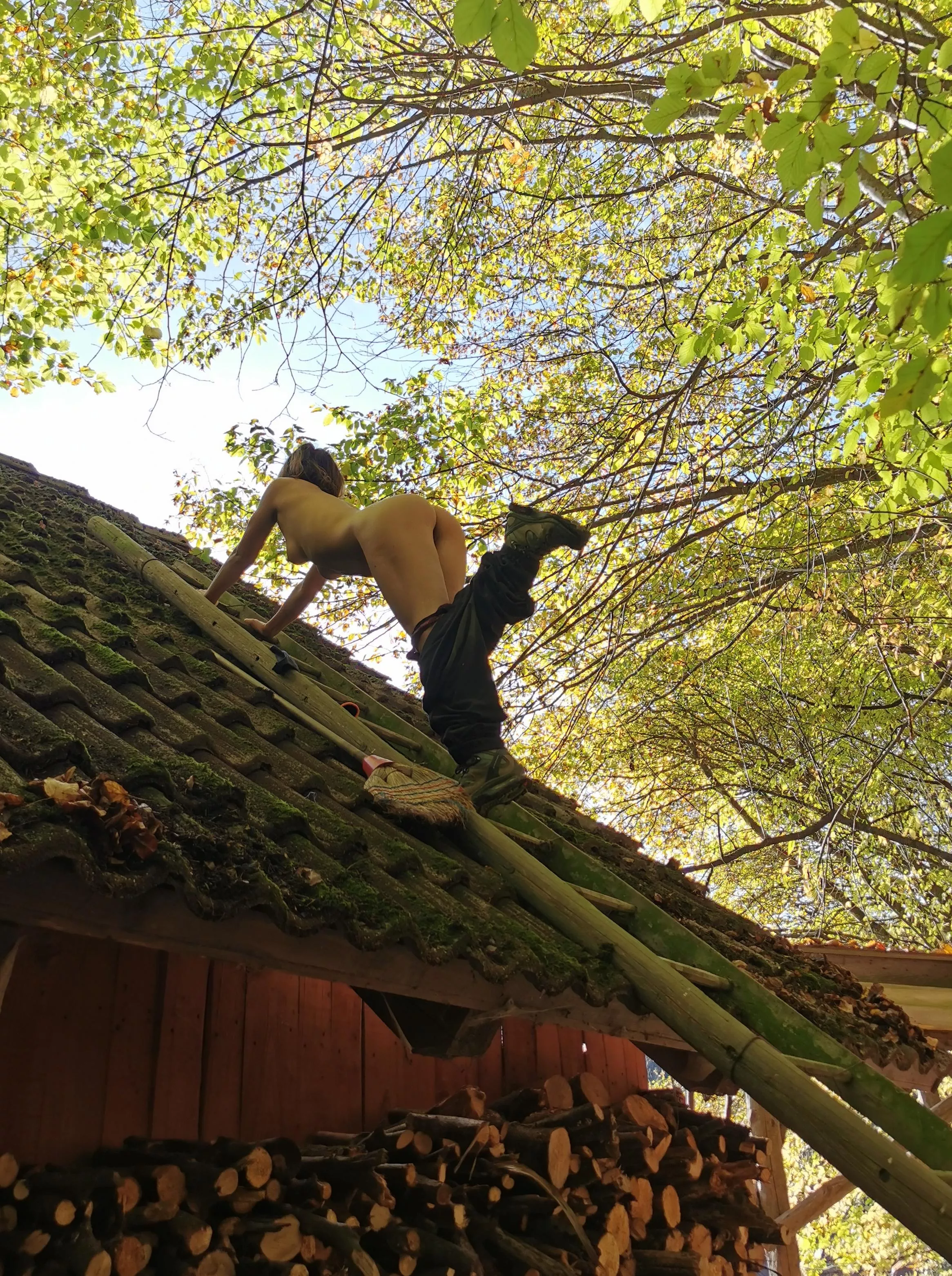 It got hot while cleaning the roof of our cabin in the woods :)