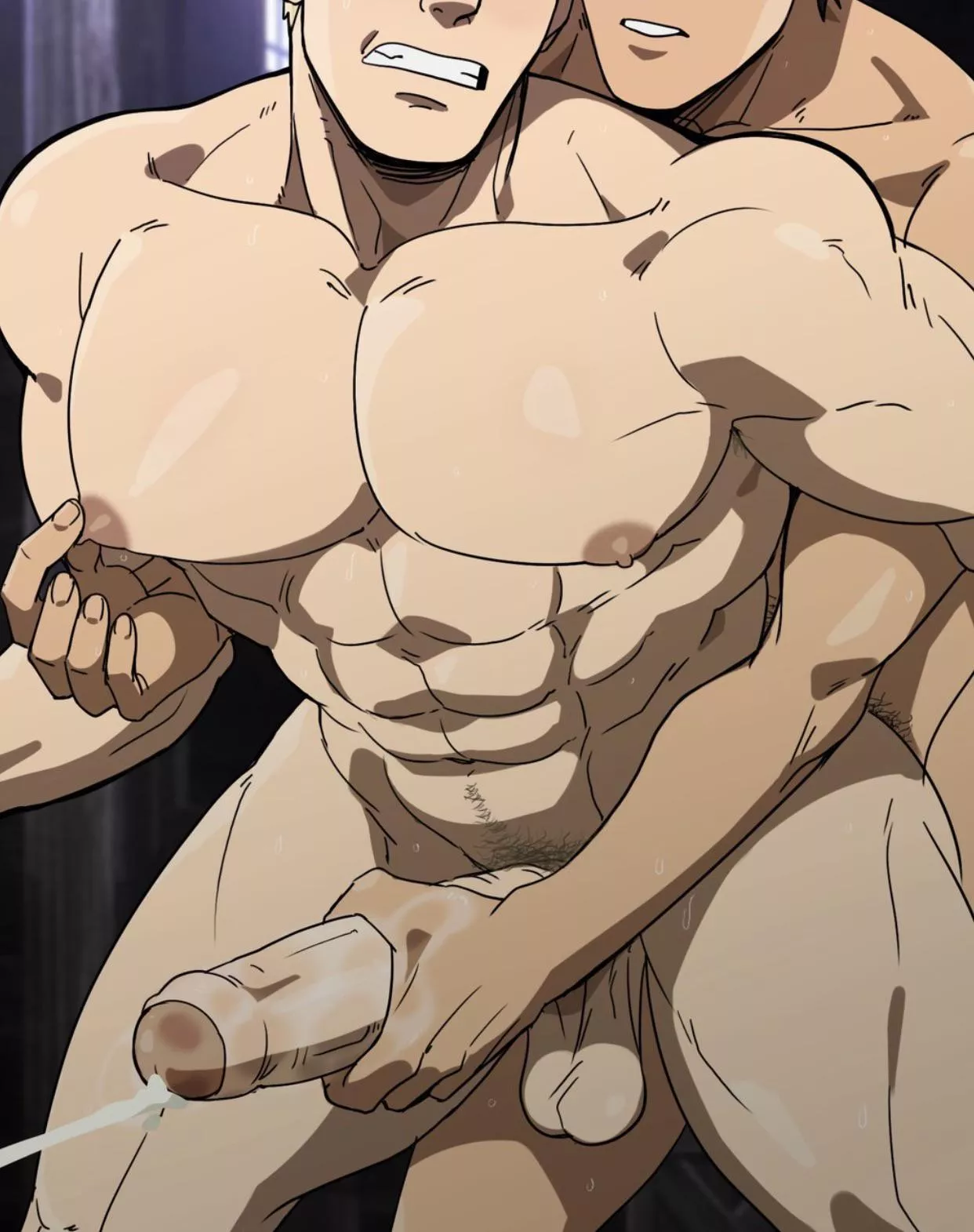 Milking that cock and those nips! (@burankoprn)