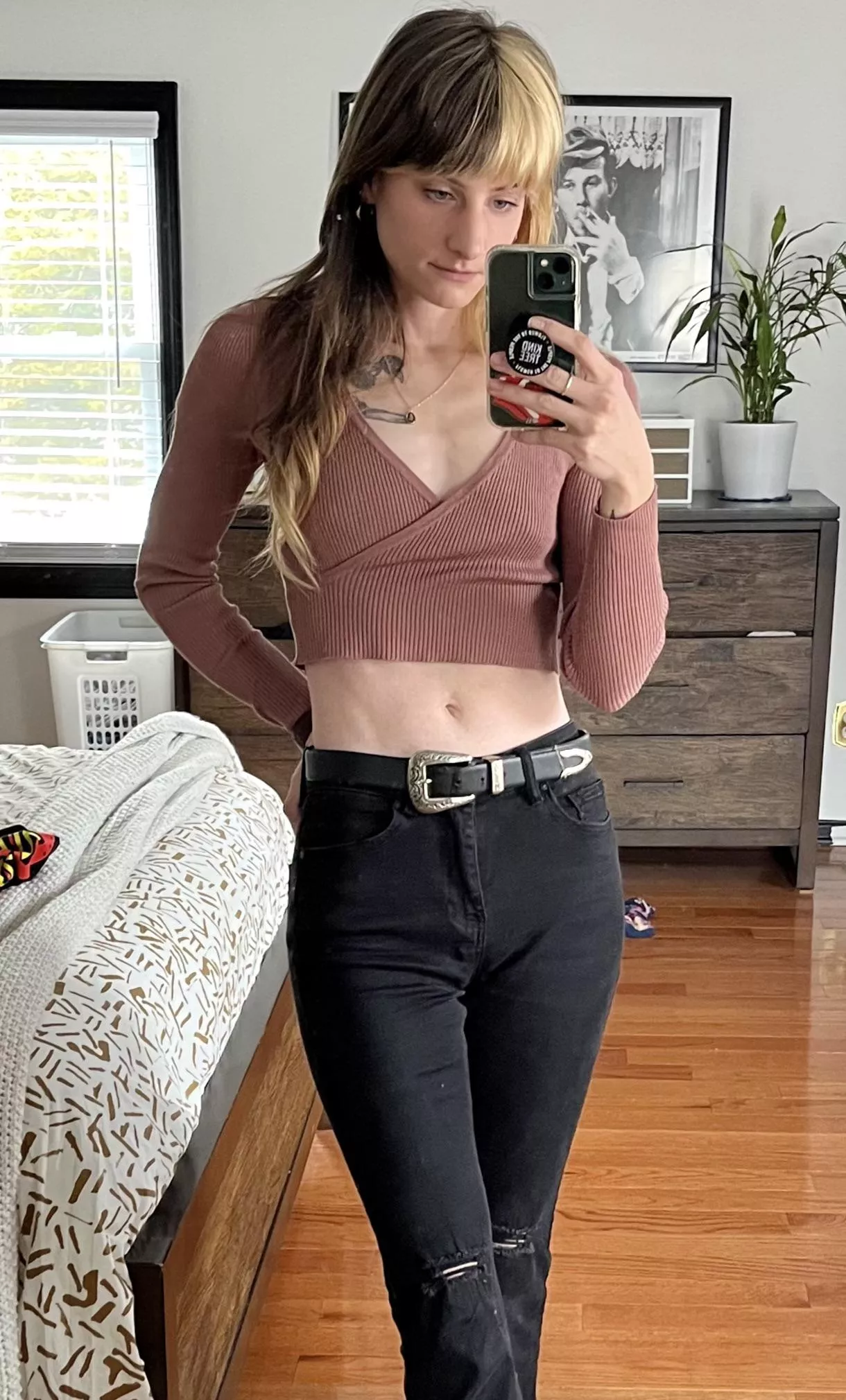 Wearing a cropped sweater since it’s warmer out today