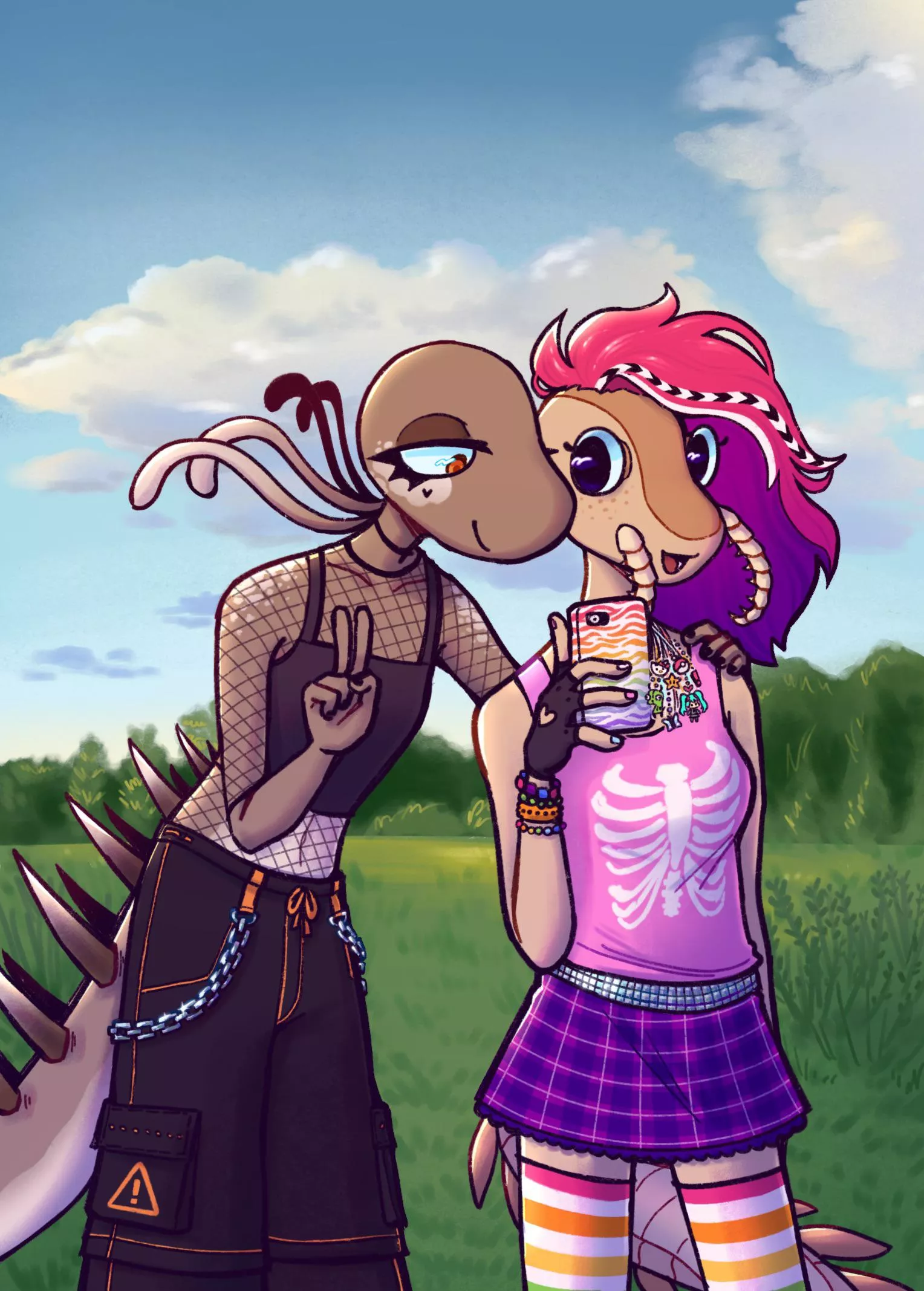 Anomalocaris girl and Hallucigenia girl on a date <3 (OC)