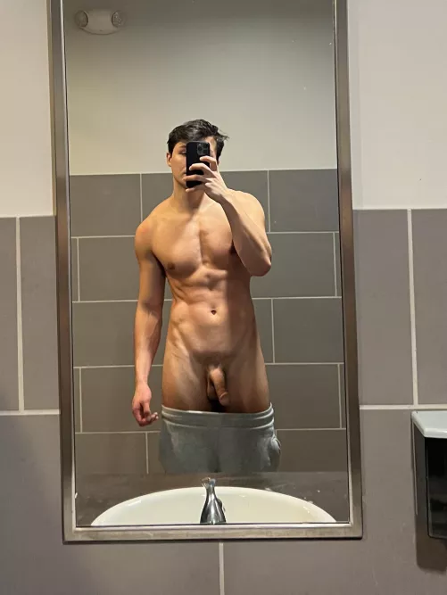 first time having my cock out in a public bathroom….