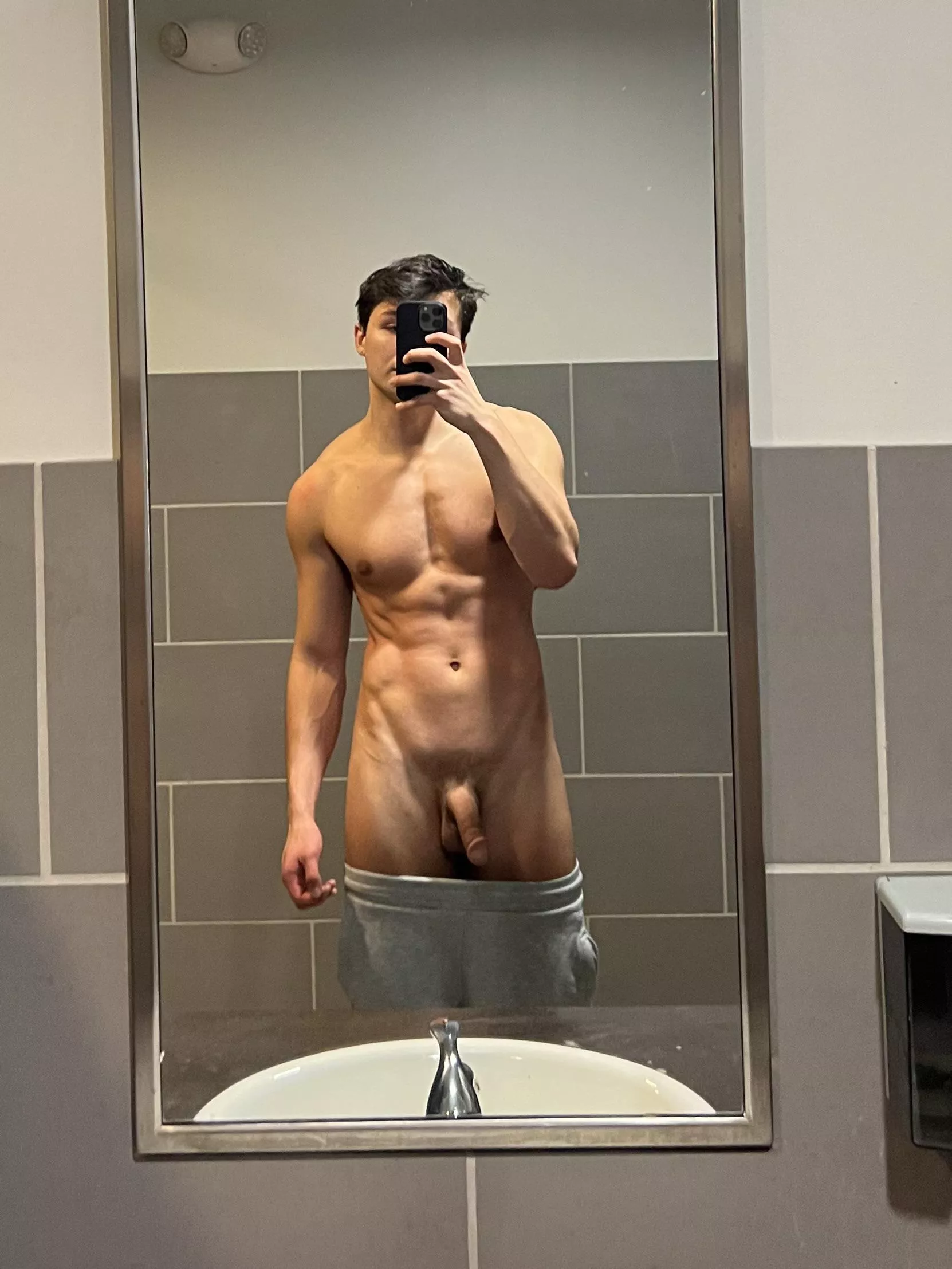 first time having my cock out in a public bathroom….