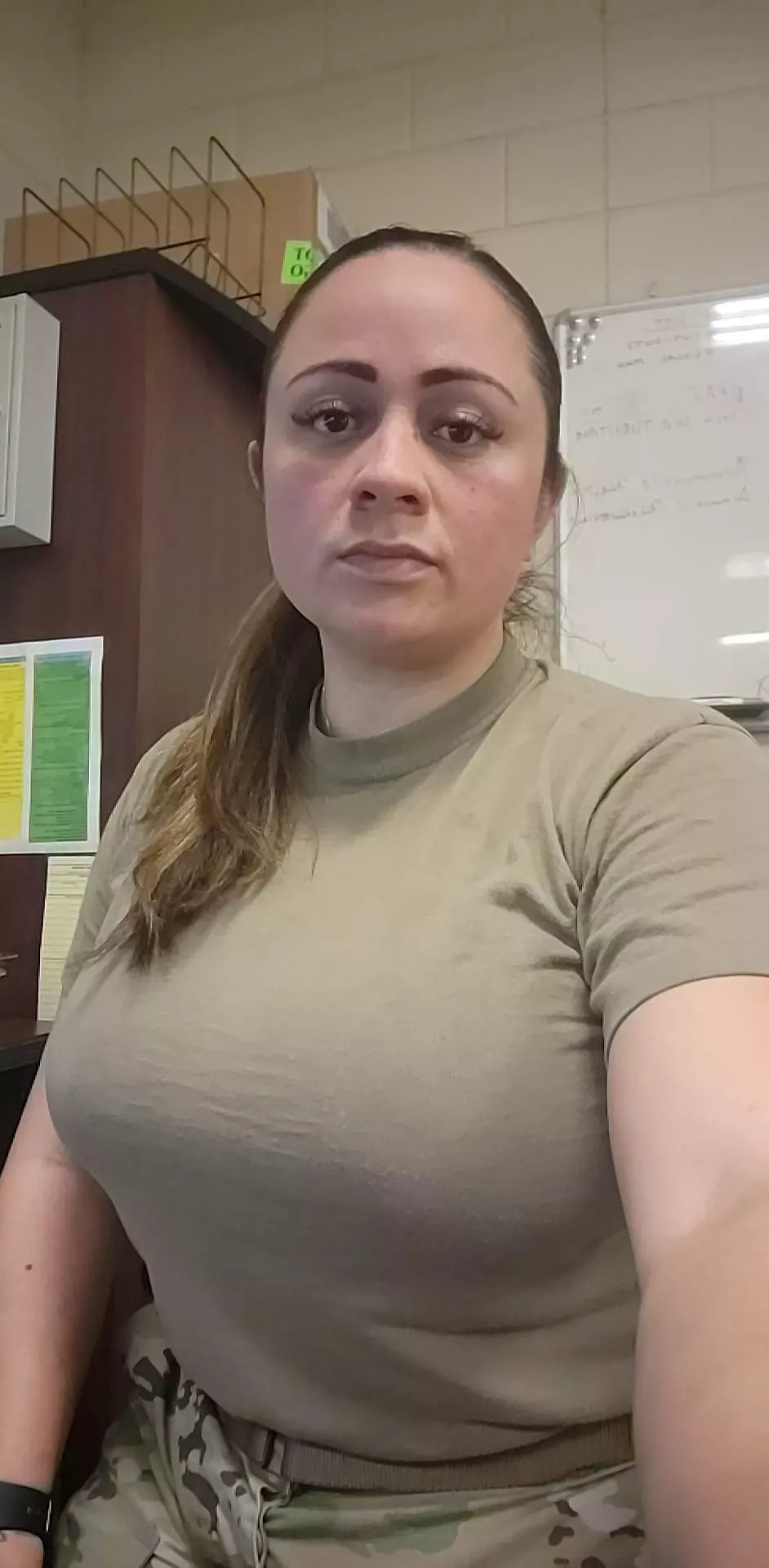 I hate taking my top of at work but it gets hot in here.